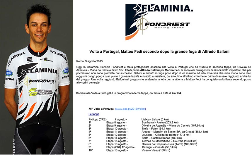Team Ceramica Flaminia - Fondriest; Matteo Fedi secondo in Portogallo